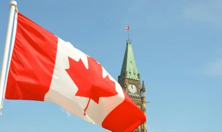 Canadian flag in front of the Peace Tower in Ottawa
