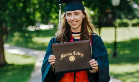 Graduate in academic dress after a one-year master’s degree in the UK