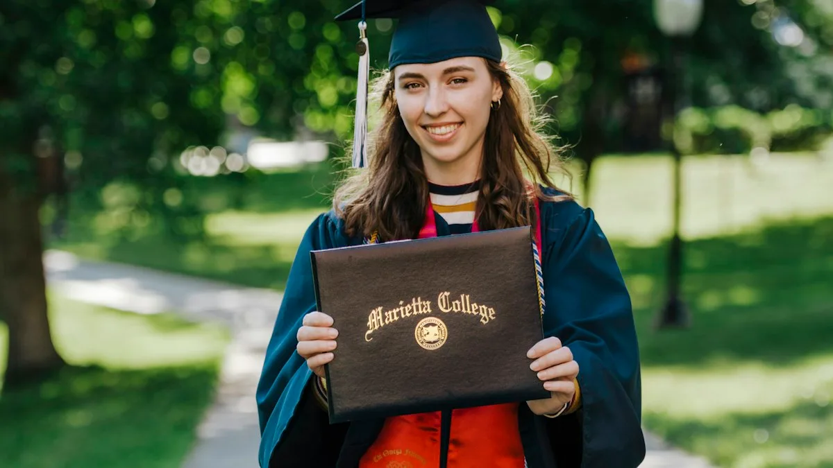 Graduate in academic dress after a one-year master’s degree in the UK