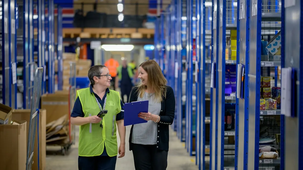 Workers in a warehouse aisle, a common sector for EB-3 other worker jobs