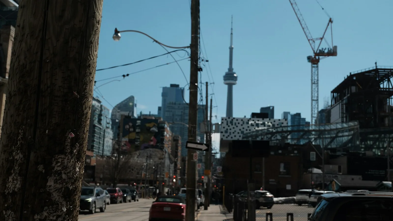 Construction cranes in a Canadian city, where many employer-specific work permit holders work