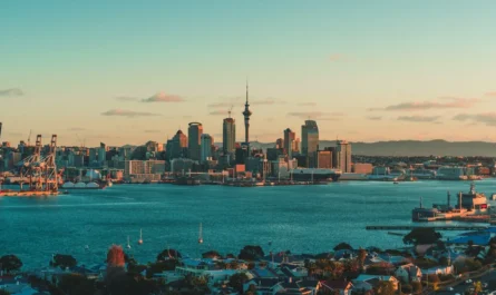 Auckland skyline and harbour in New Zealand