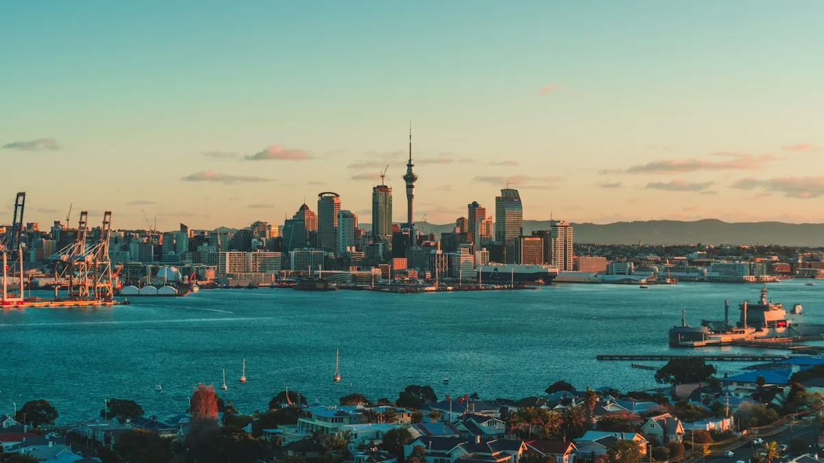 Auckland skyline and harbour in New Zealand